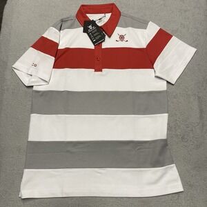 Chuco Golf Polo Shirt Mens Small Colorblock Red Gray White Performance Skull NEW